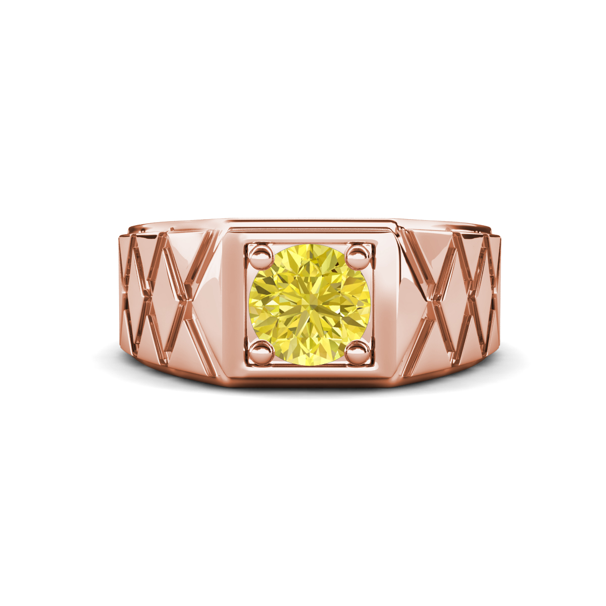 Jabari 0.80 ct Yellow Diamond (6.00 mm) Criss Cross Design Shank Solitaire Men Band (9.5 mm) 